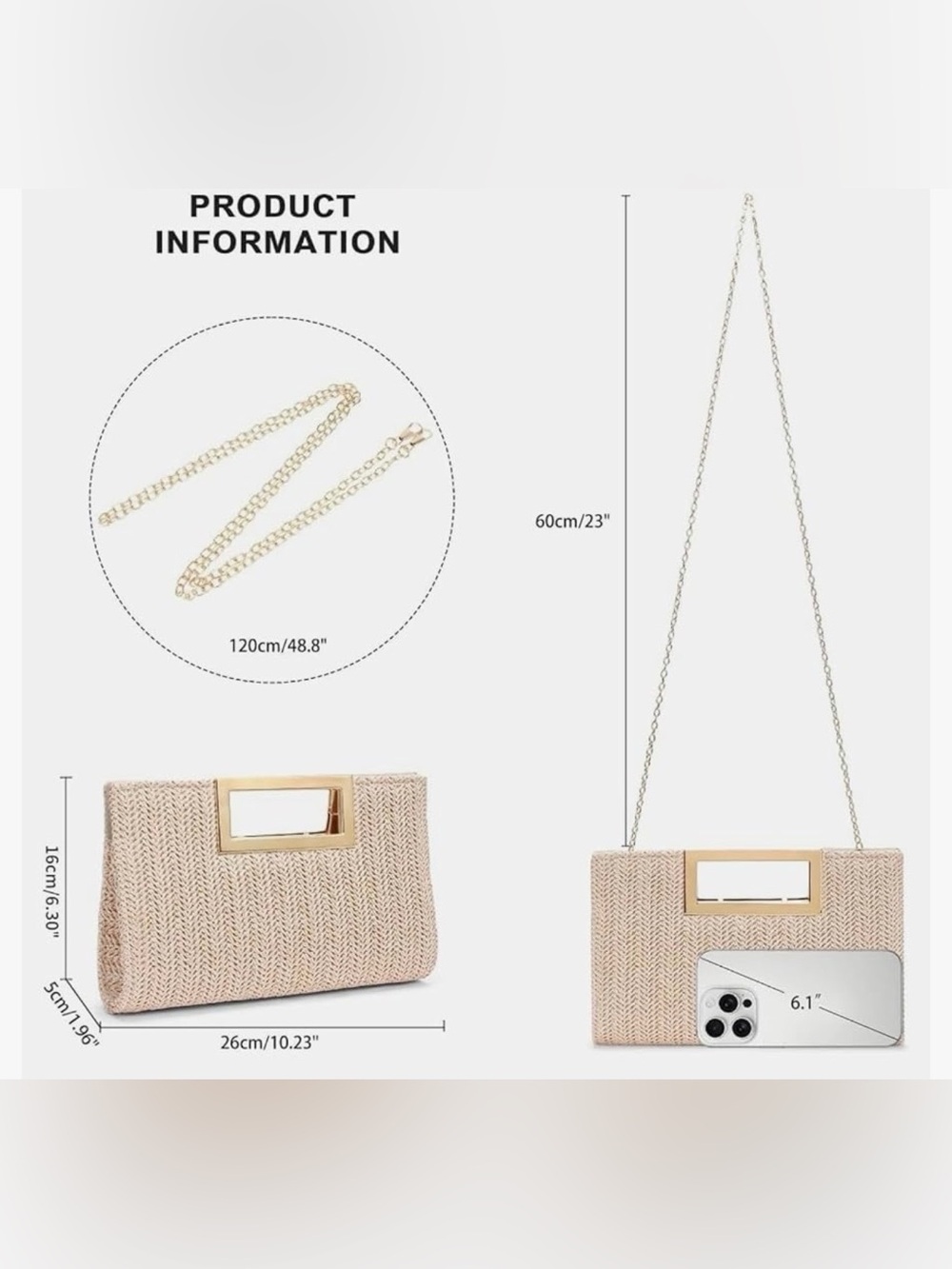 Woven Beige Knit Clutch with Gold Accent - Picture 7 of 7